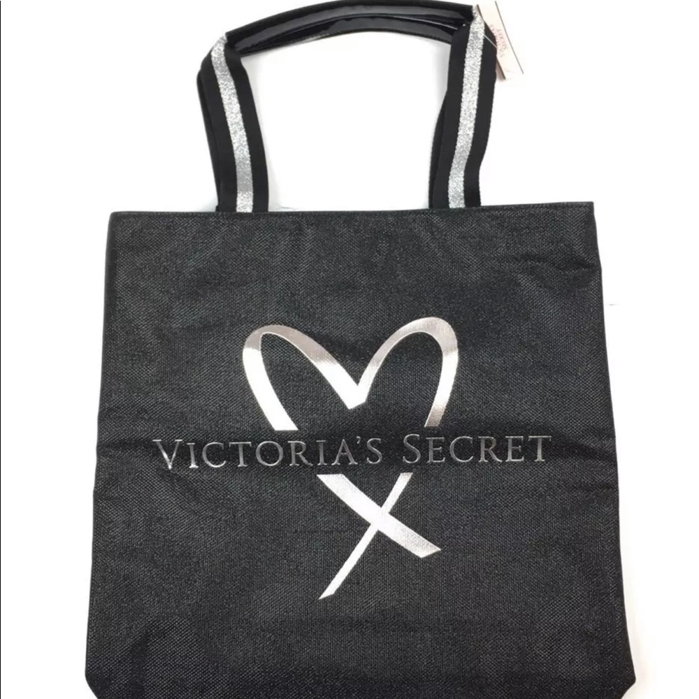 New Victorias Secret Large Tote Bag Black Silver
